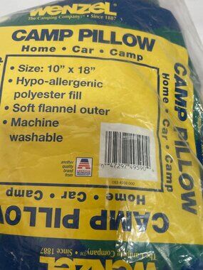 Wenzel Camp Car Pillow Plaid GRN/BLK Cotton Blend 10"x18" Hypo-allergenic NEW